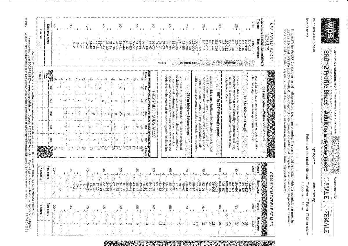 SRS-2 Profile Sheet Adult (Relative/Other Report) - SPANISH - Document Preview
