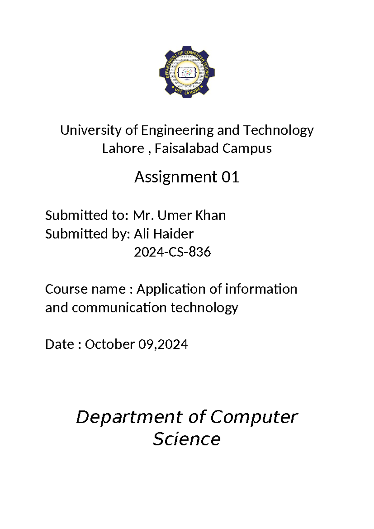 ICT Assignment 01: Understanding Main Memory in Computer Systems - Studocu