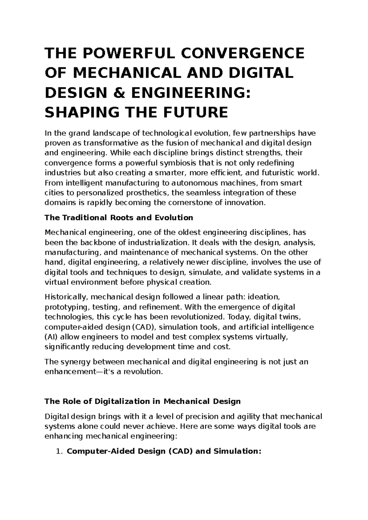 ENGR 101: The Convergence of Mechanical & Digital Design Engineering ...