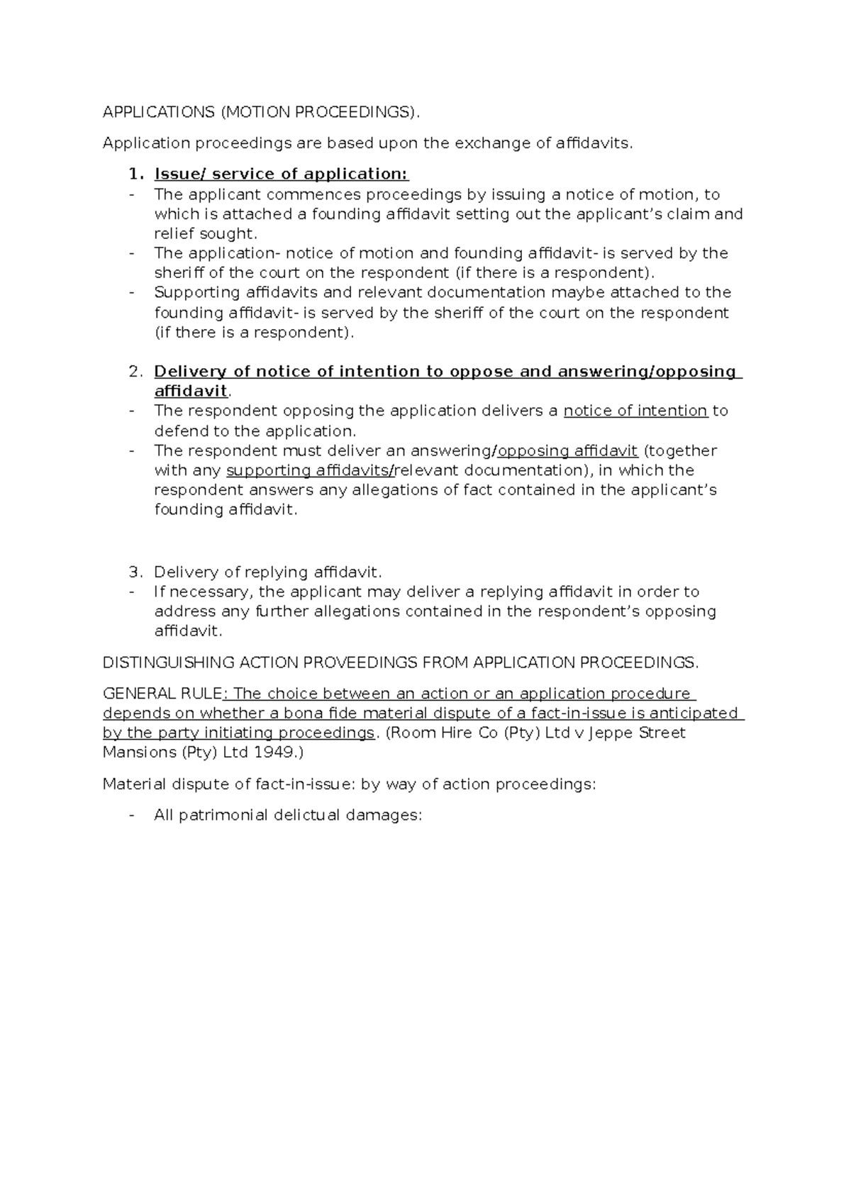 Application Procedure in Motion Proceedings: Key Steps Explained - Studocu