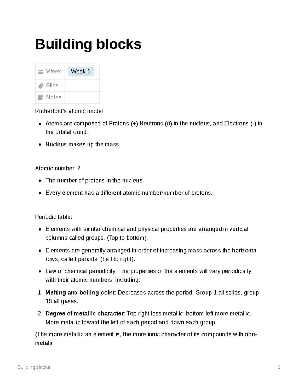 Building blocks of atoms - Building blocks 1 Building blocks Week Week ...