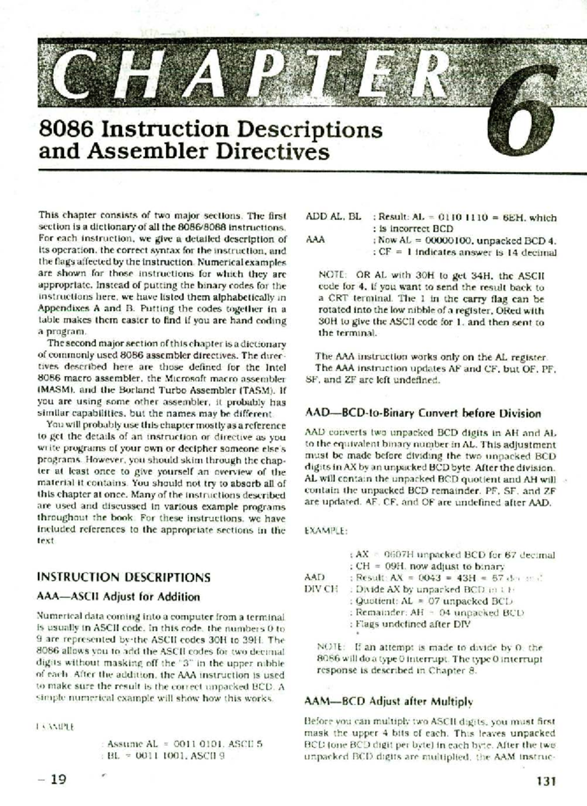 8086 Instruction Descriptions and Assembler Directives - Chapter 6 ...