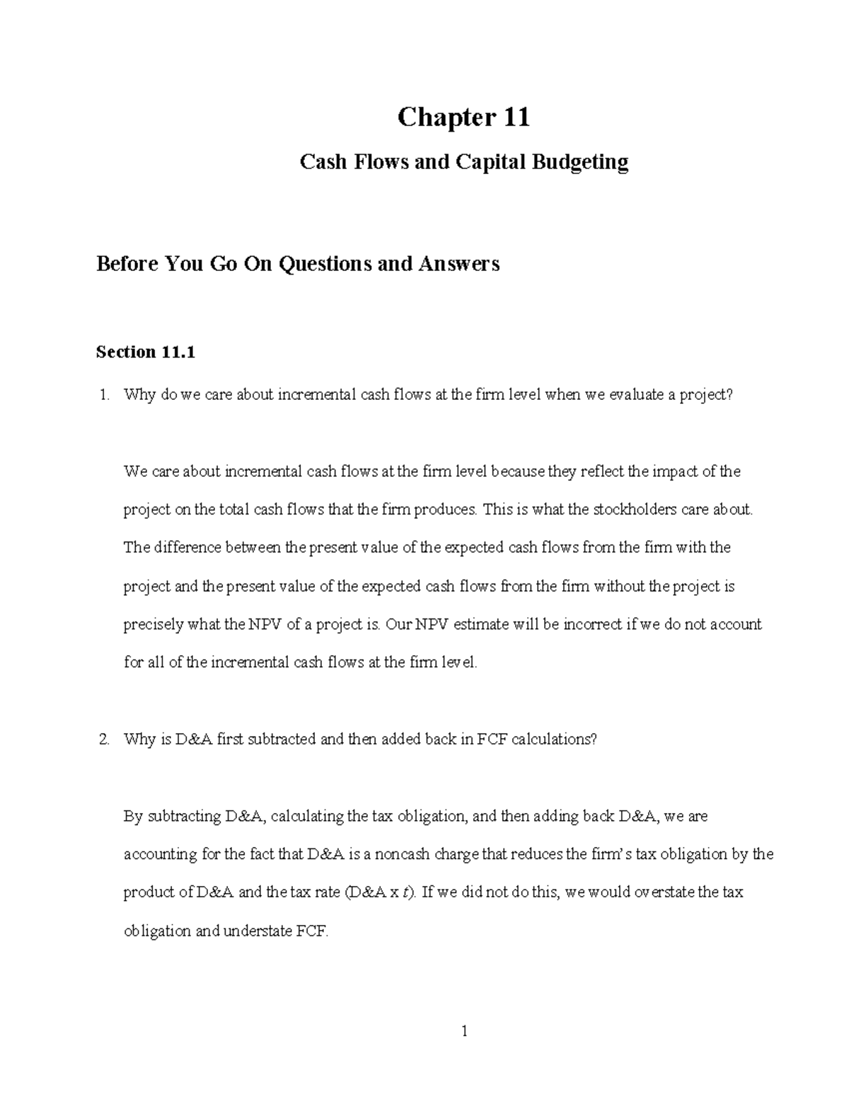 Chapter 11: Cash Flows & Capital Budgeting - Q&A Insights - Studocu