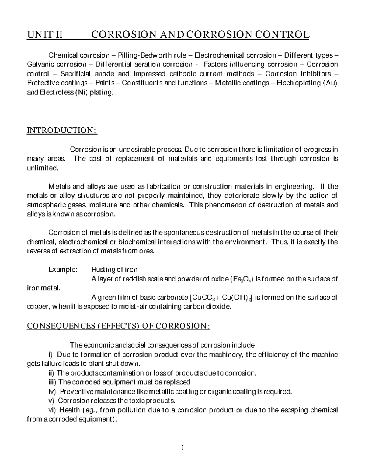 UNIT II: Corrosion and Control Methods in Engineering - Studocu