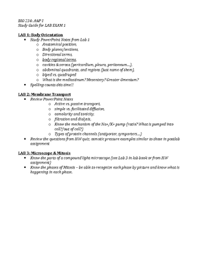 Bio 234 Lab 2 - Chapter 1 review sheet. The Language of Anatomy ...