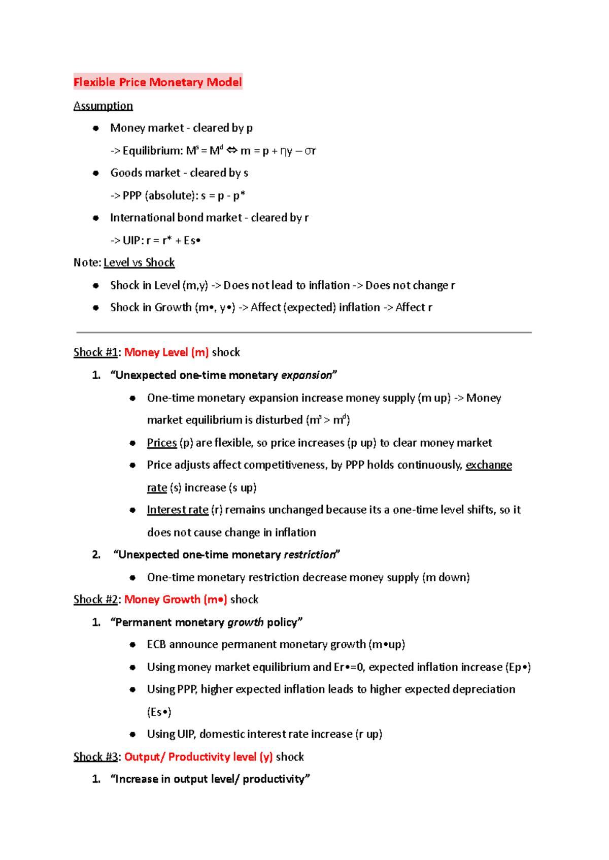 Flexible Price Monetary Model: Sticky Price Shock Analysis - Studeersnel