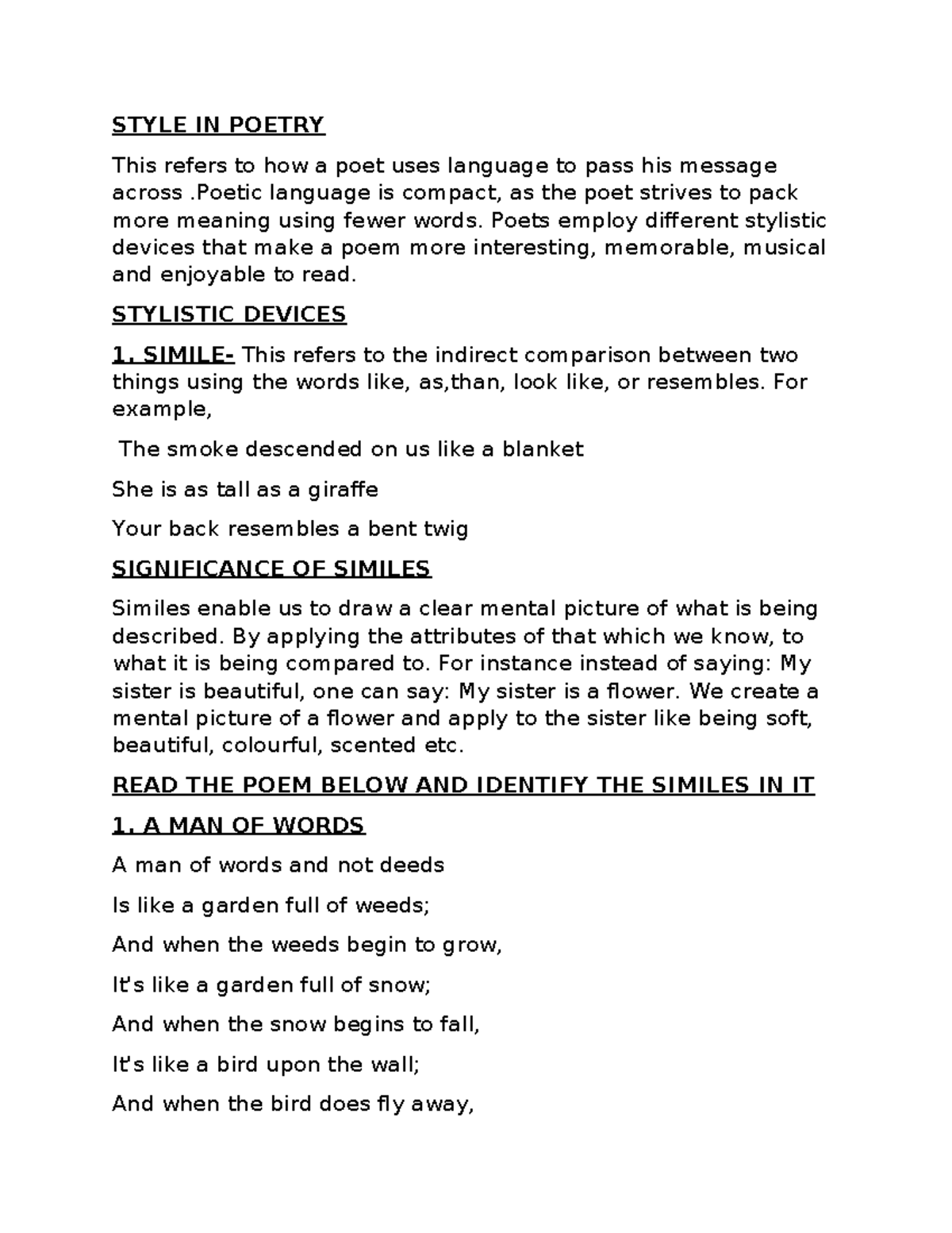 STYLE IN POETRY: Understanding Language and Stylistic Devices - Studocu