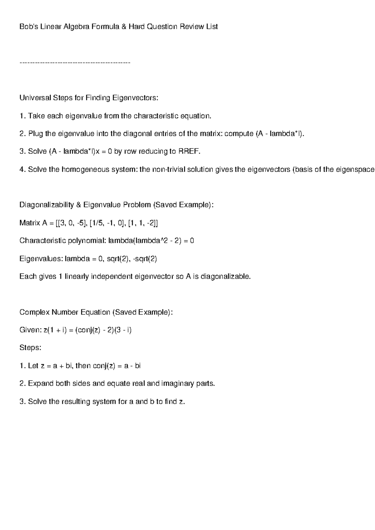 Linear Algebra (MATH 301) Eigenvector Finding Steps & Examples - Studocu