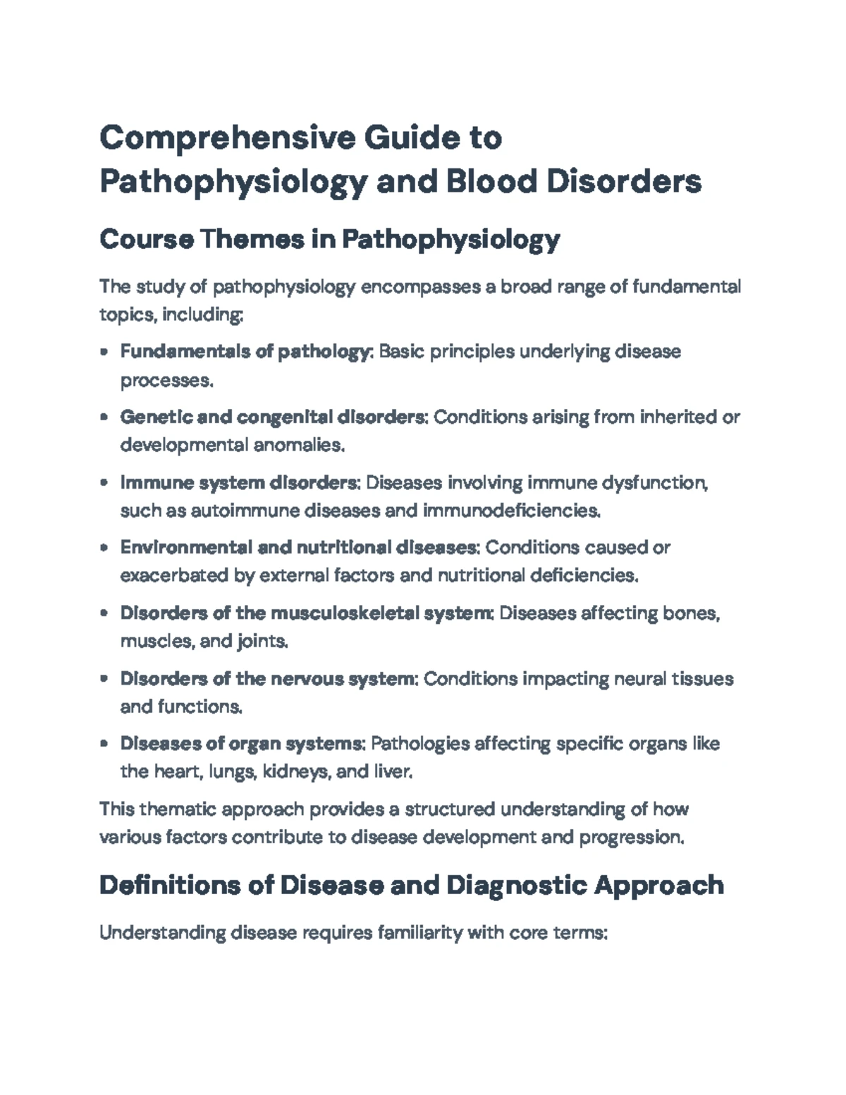 Comprehensive Overview of Pathophysiology & Blood Disorders (BIO 101 ...