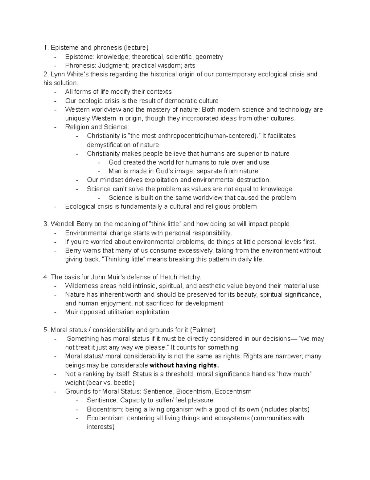 Environmental Ethics Exam 1: Key Concepts and Theories - Studocu