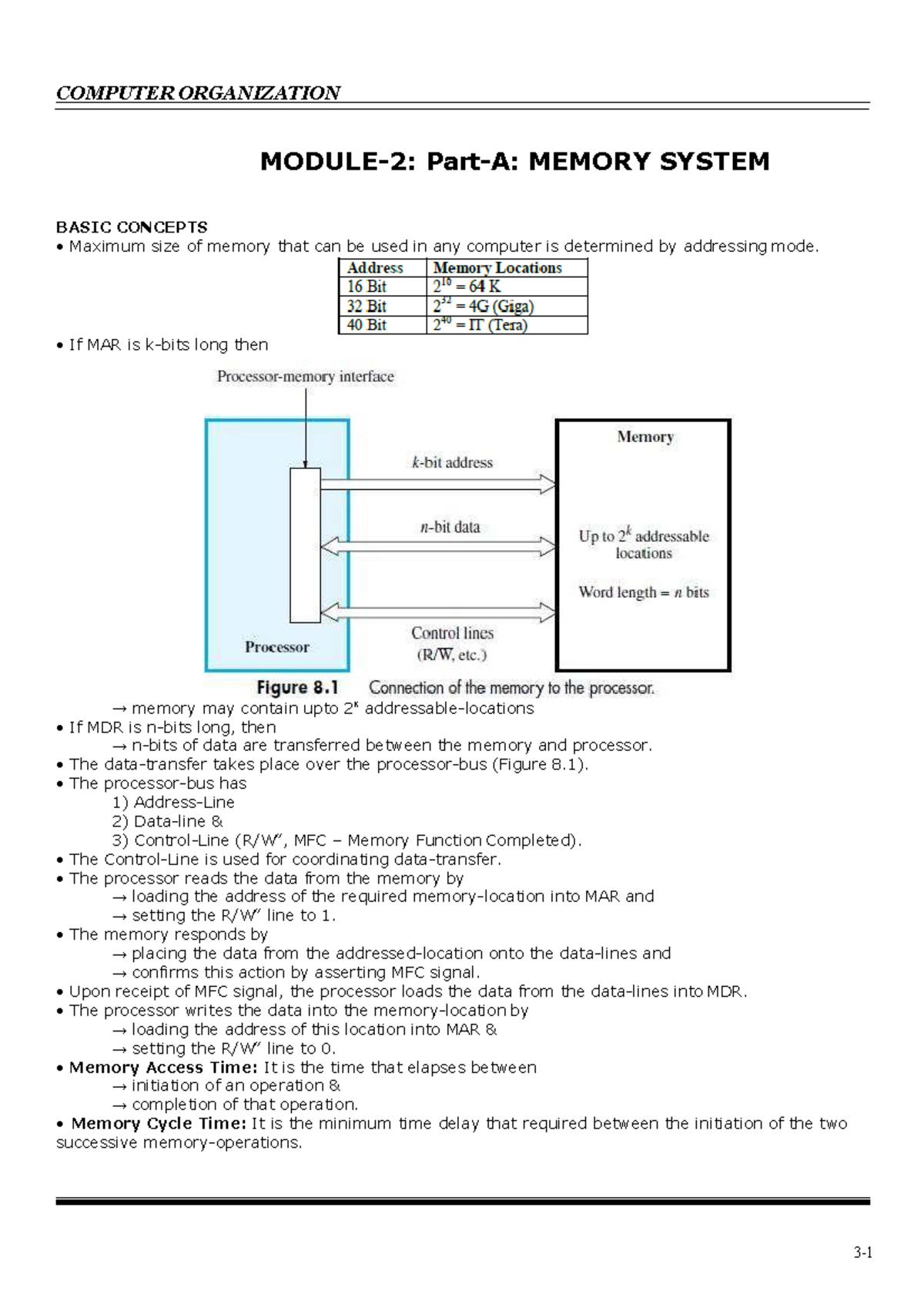COMPUTER ORGANIZATION MEMORY SYSTEM: Module 2 Final Notes - Studocu