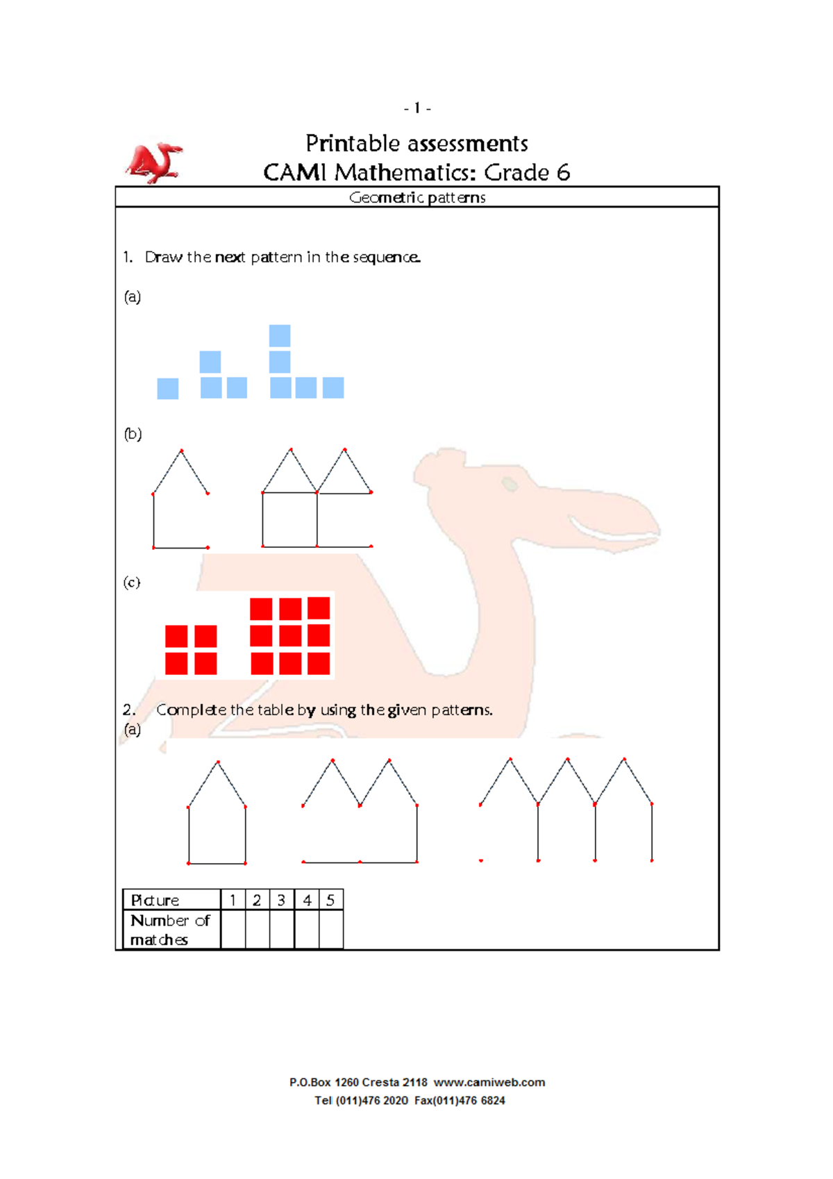 Printable Assessments CAMI Math: Grade 6 Geometric Patterns - Studocu