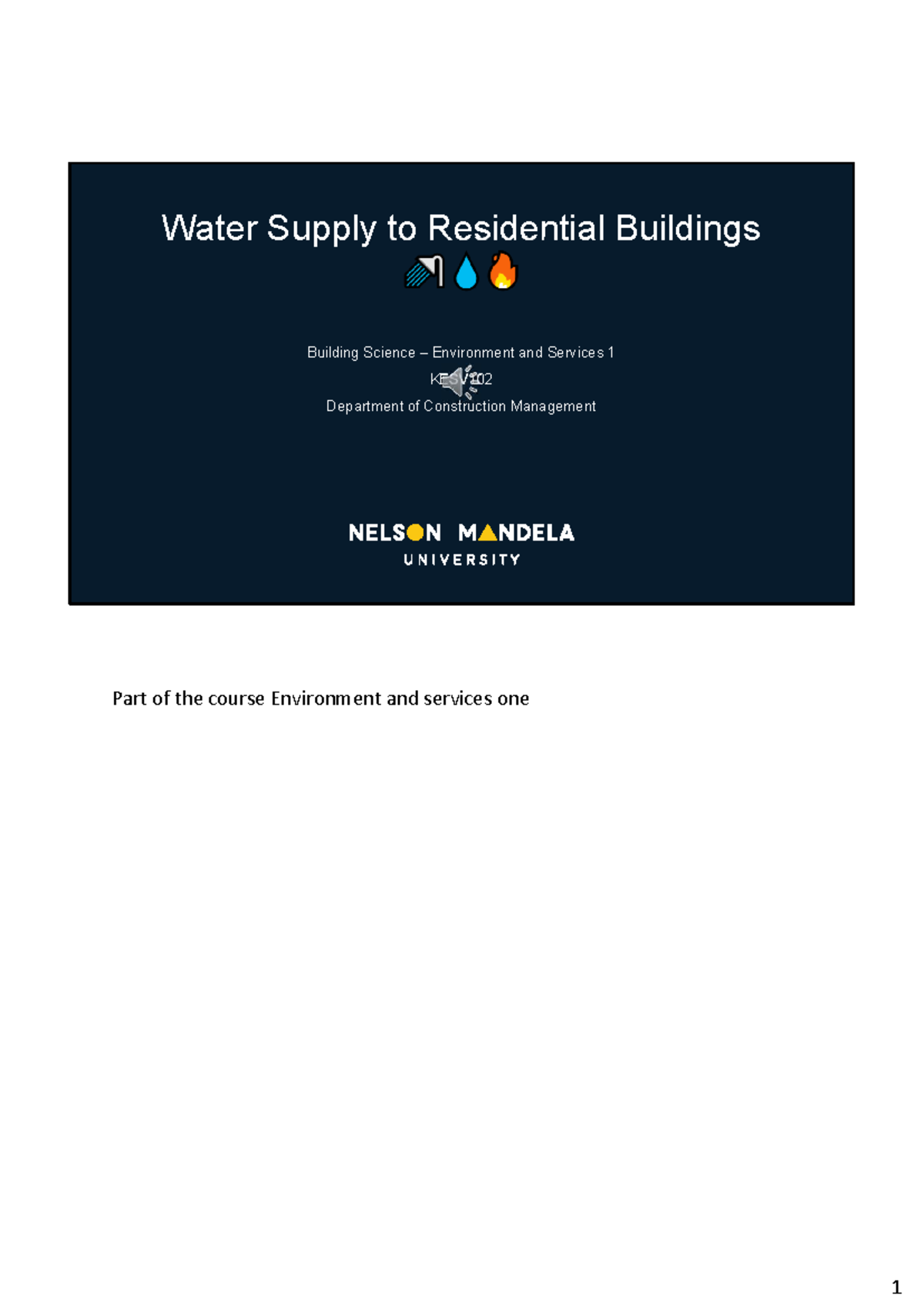 Water Supply Systems in Residential Buildings - KESV102 Lecture Notes ...