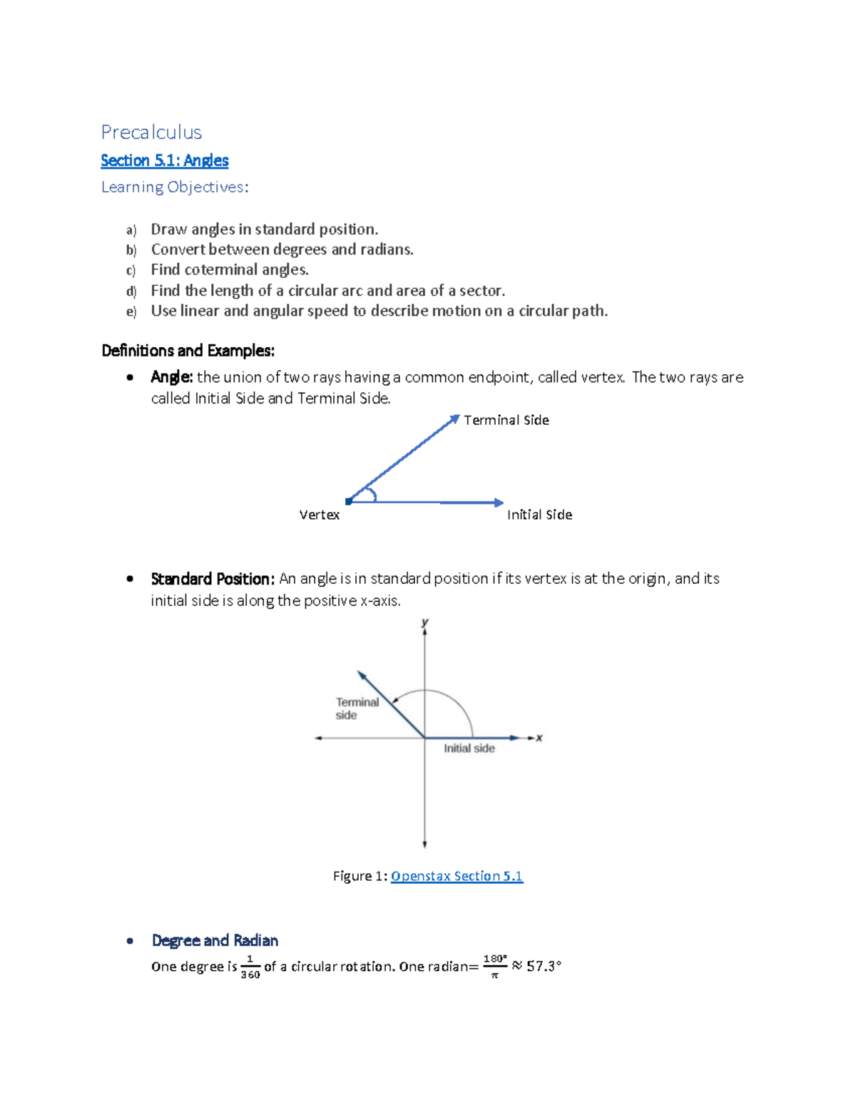 Precalculus (MATH101) Section 5.1: Understanding Angles and Measures ...