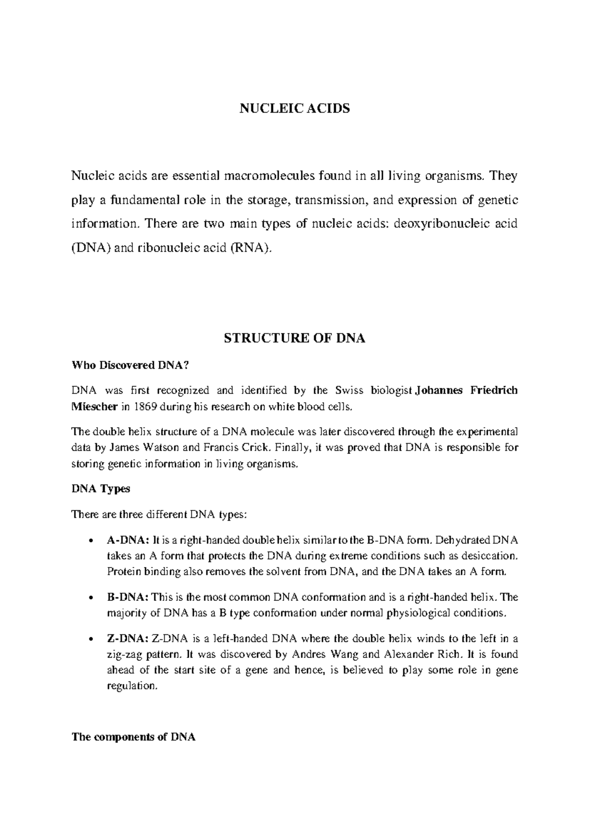 NUC 101: Nucleic Acids Review - Structure and Function of DNA & RNA ...