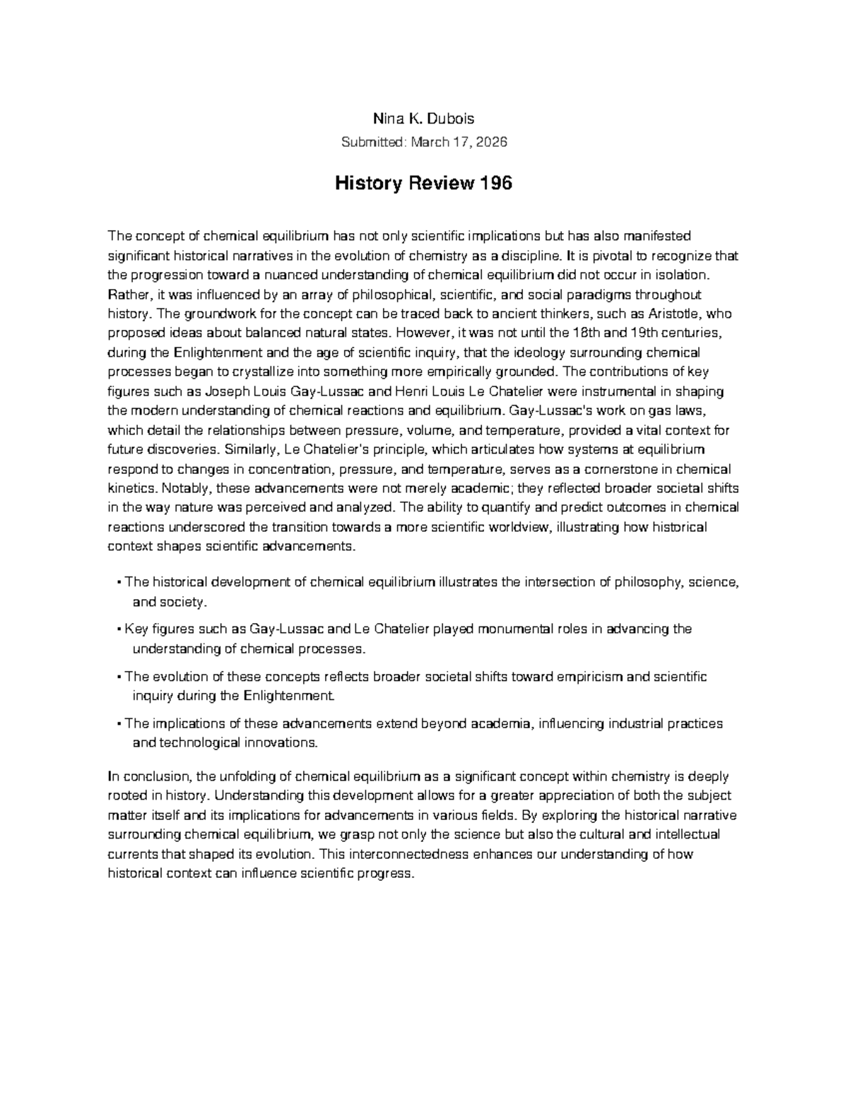 History Review 196: The Evolution of Chemical Equilibrium - Studocu