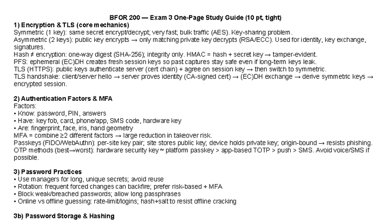 BFOR 200 Exam 3 Study Guide: Encryption, Authentication & Threats - Studocu