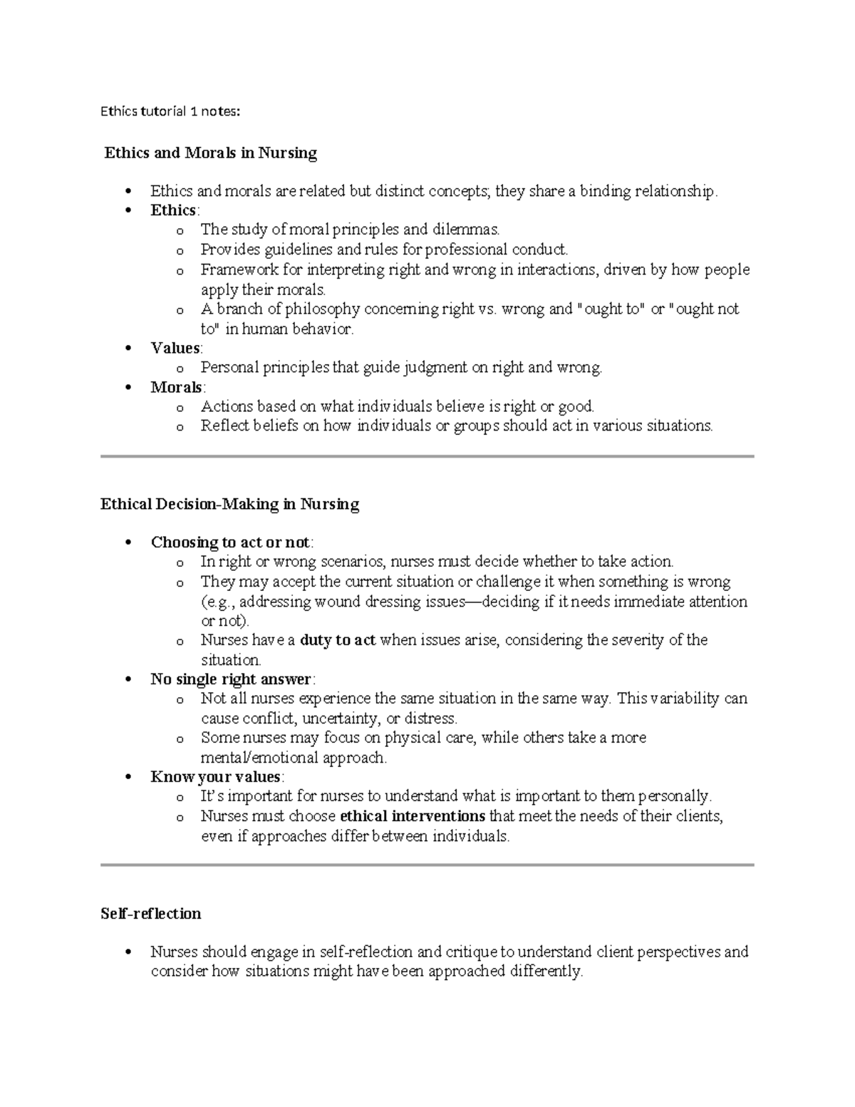 Ethics tutorial 1 notes - Ethics tutorial 1 notes: Ethics and Morals in ...
