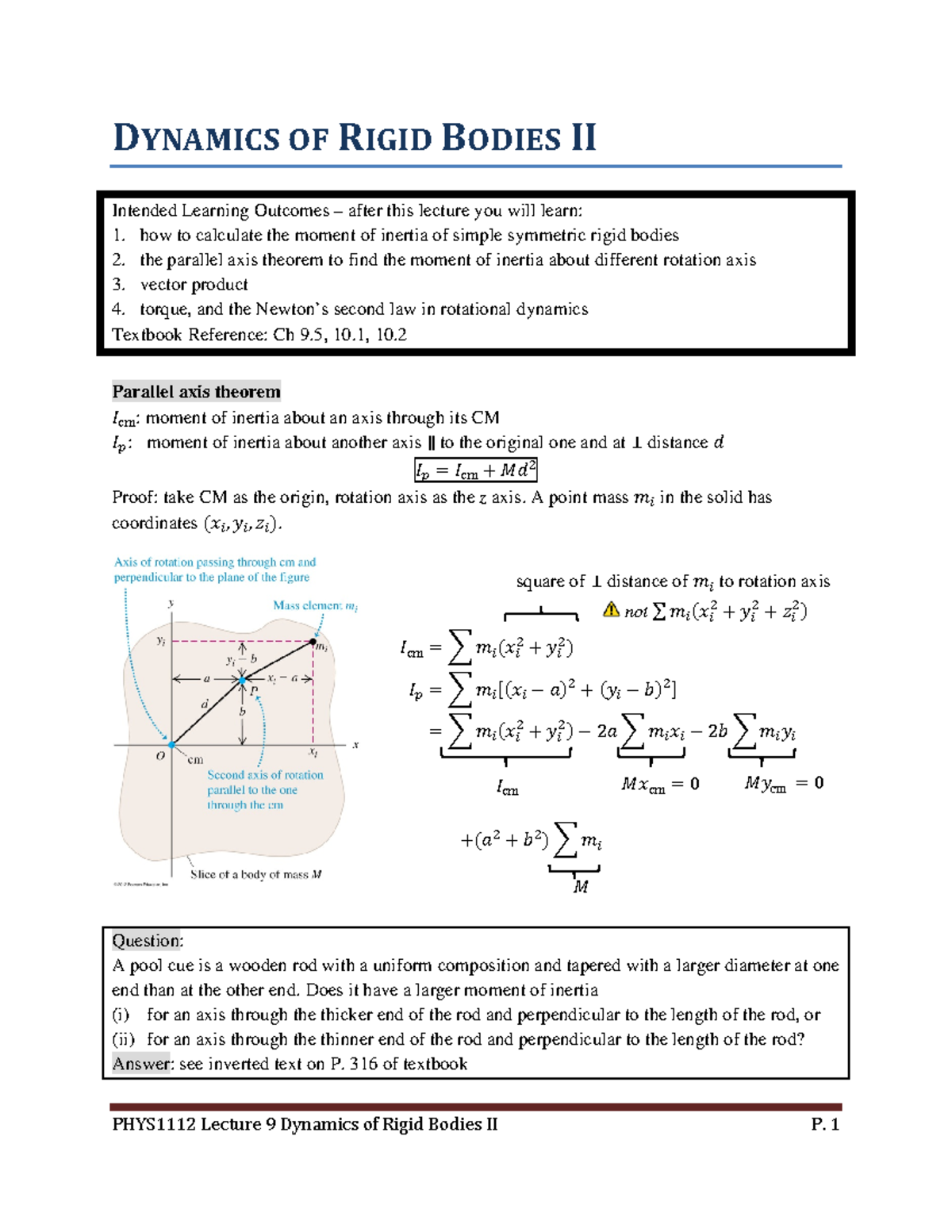 Lecture 09 - Dynamics of Rigid Bodies II by Pak Wo Leung - Studocu