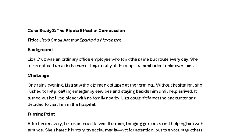 Case Study 3: The Ripple Effect of Compassion in Community Care - Studocu