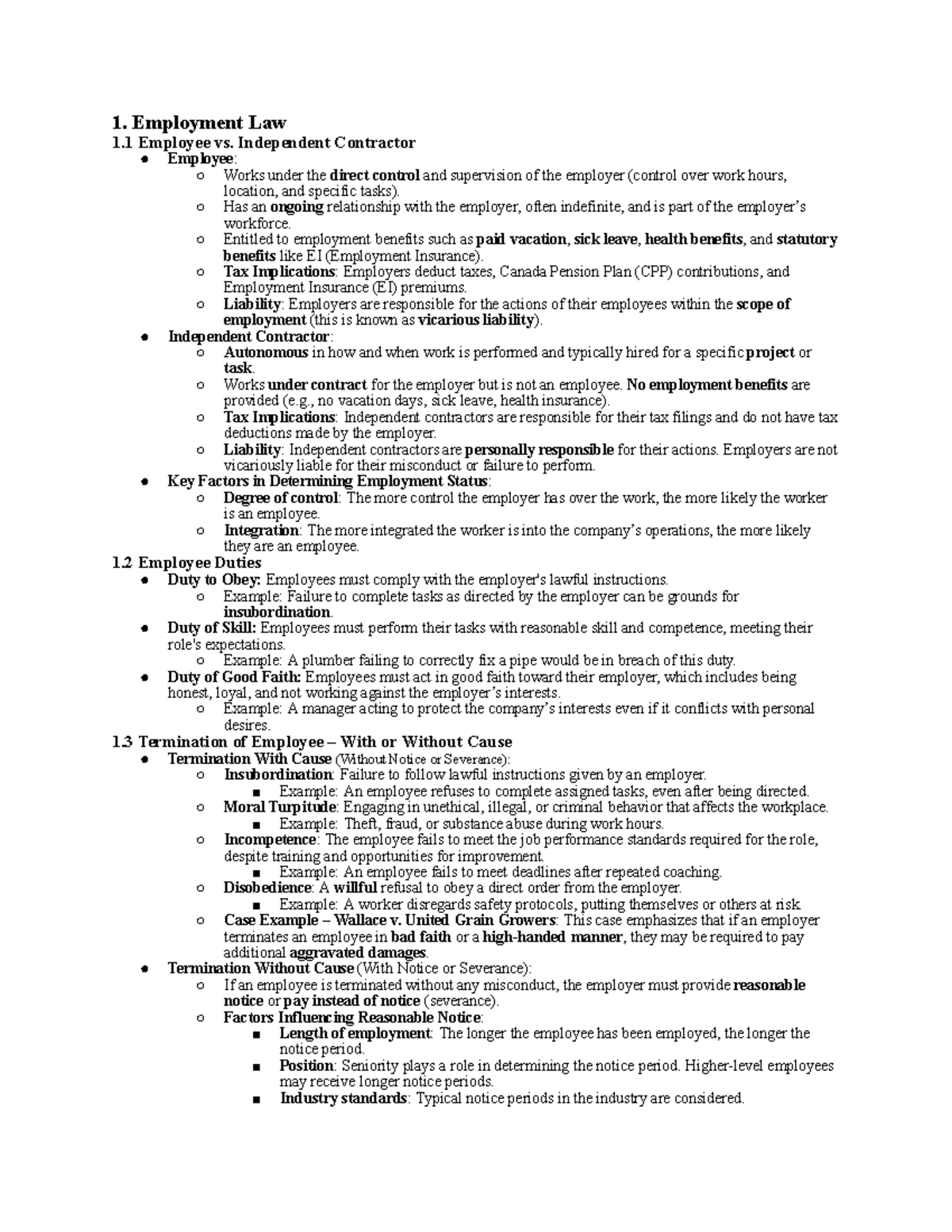 AP Final Exam Comprehensive Notes - 1. Employment Law 1 Employee vs ...
