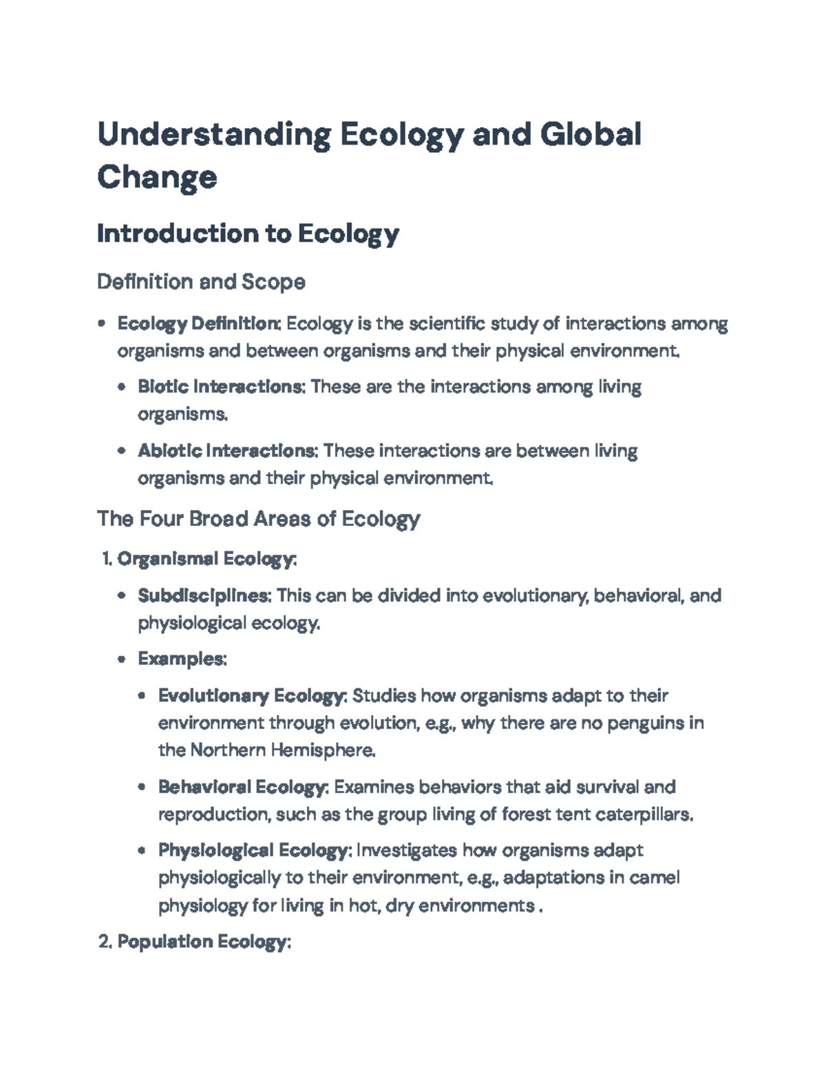 Ecology and Global Change: Introduction to Interactions and Impacts ...