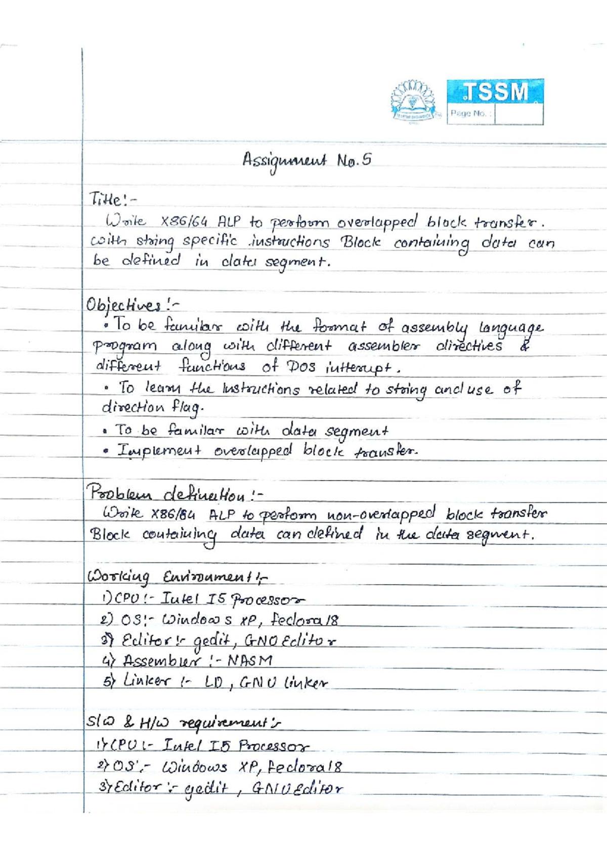 Assignment No. 5: ALP for Overlapped Block Transfer in Assembly - Studocu