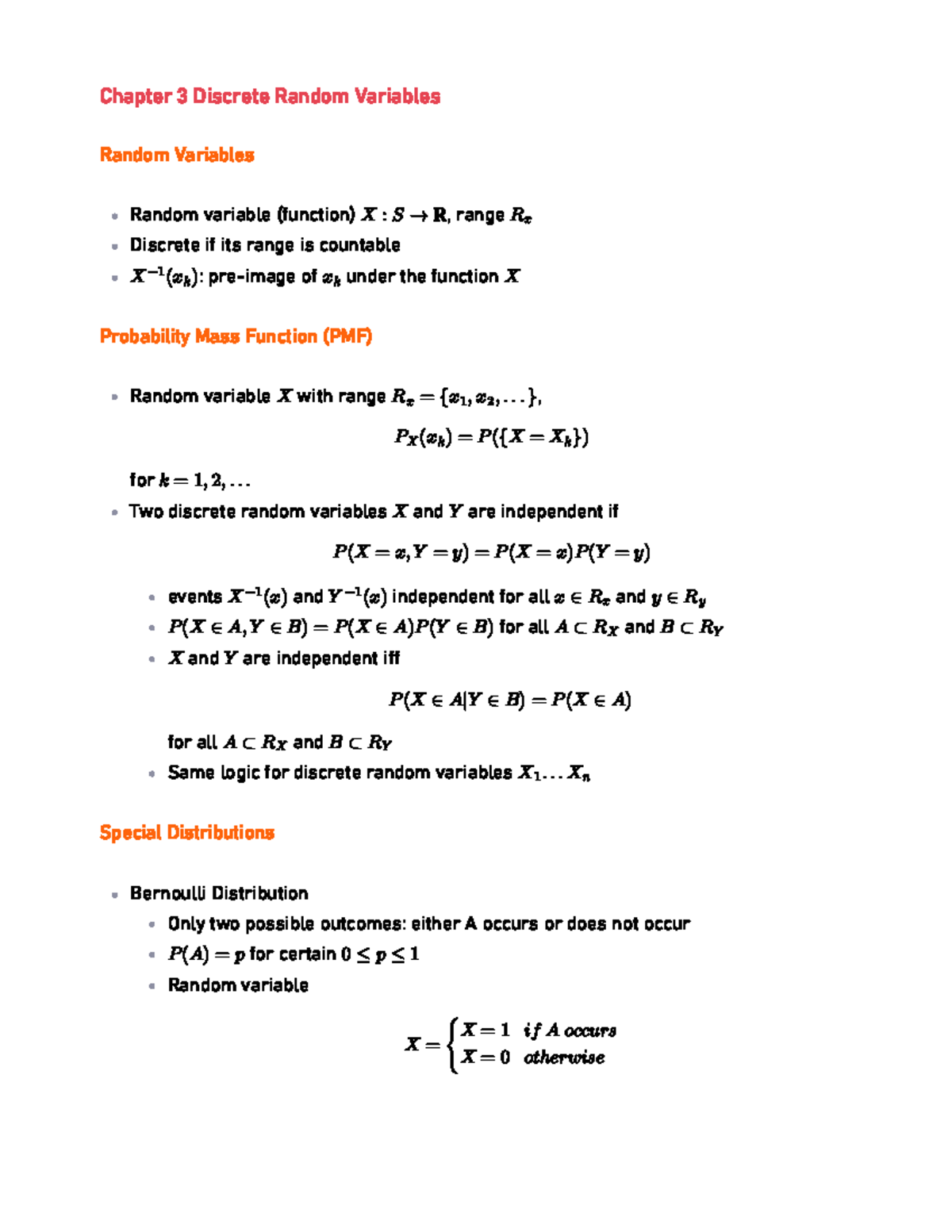 Summary of Chapter 3: Discrete Random Variables in Probability Theory ...