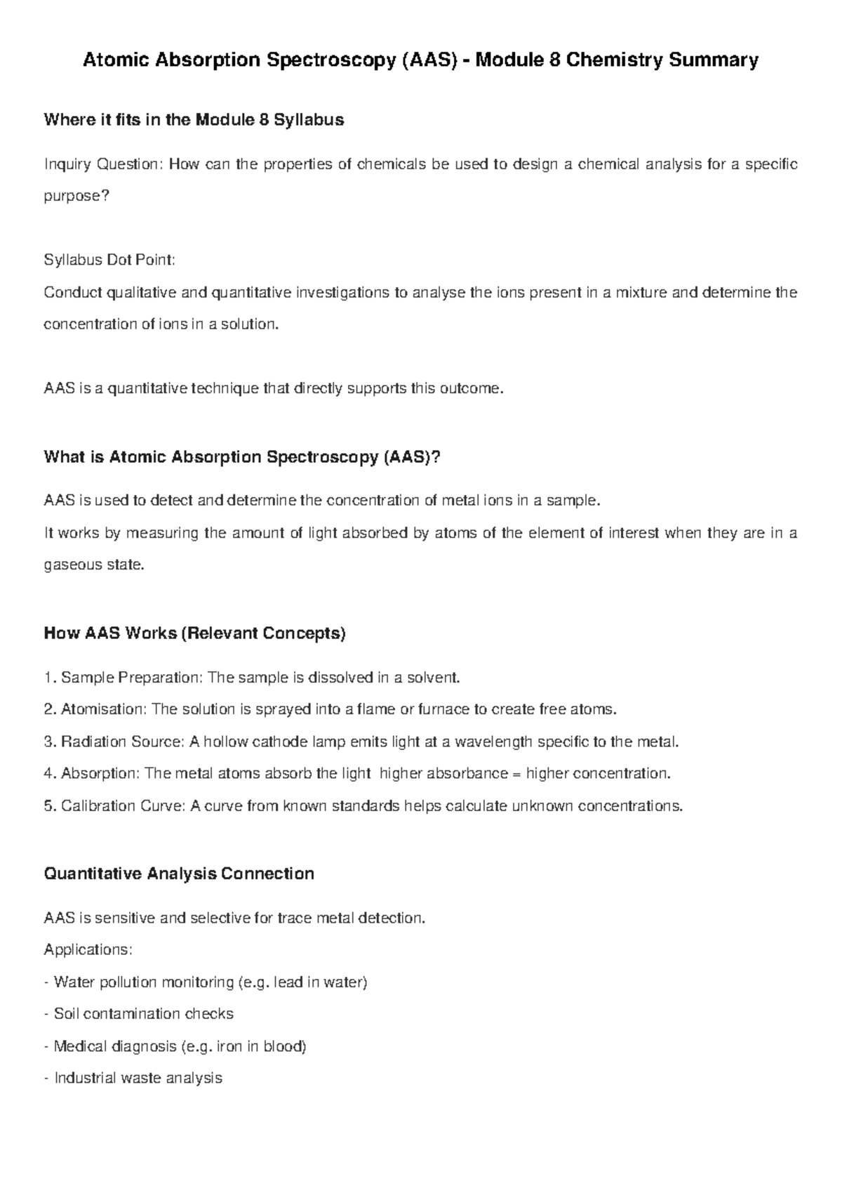 AAS Module 8 Chemistry Summary: Understanding Atomic Absorption ...