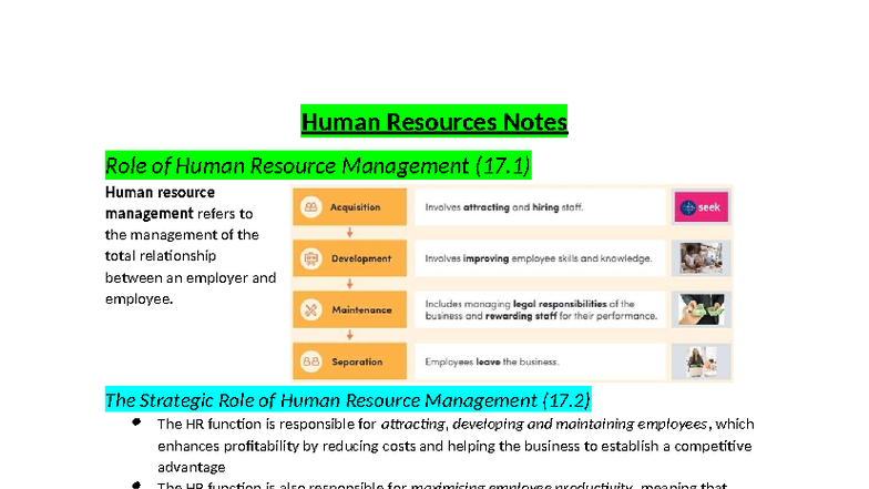 Human Resources Notes: The Strategic Role of HRM (17.1 - 19.4) - Studocu