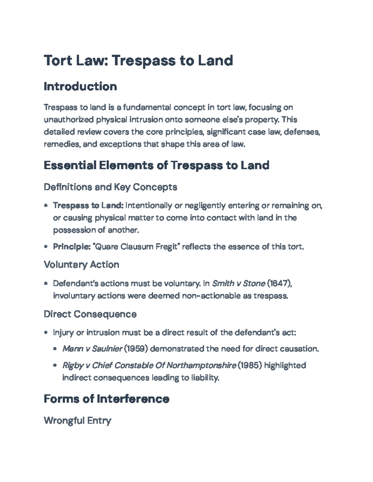 Tort Law Overview: Trespass to Land - Core Principles & Cases - Tort ...