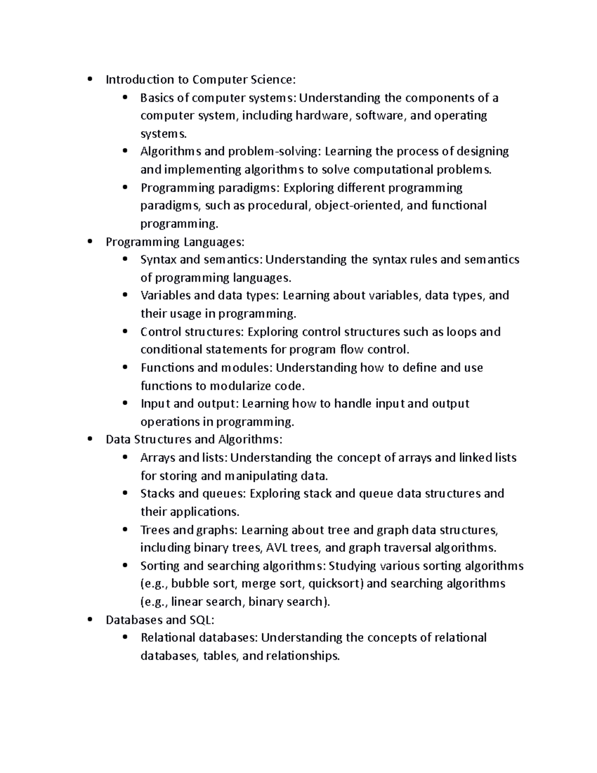 CS 101: Comprehensive Computer Science Rubric and Course Overview - Studocu