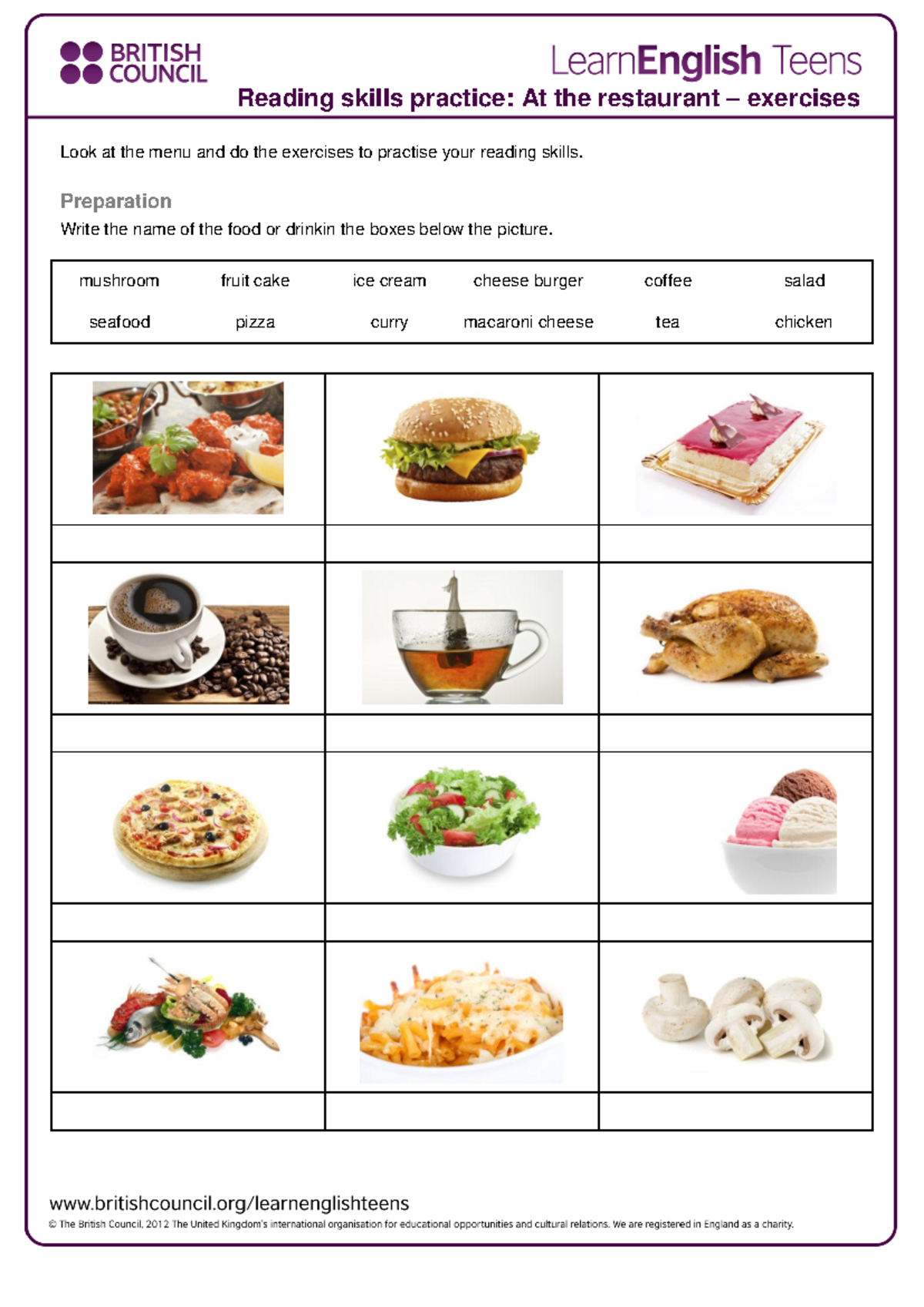At the Restaurant - Reading Skills Practice Exercises 2 - Studocu