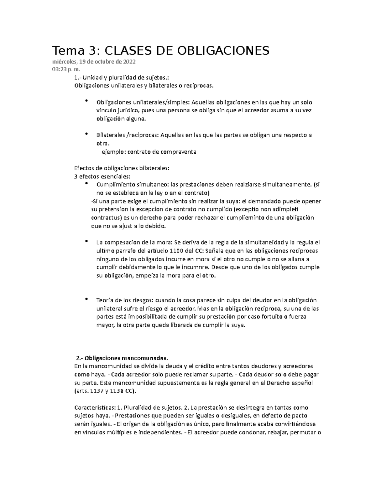 Tema 3: Clases de Obligaciones - Detalles y Efectos Jurídicos - Studocu