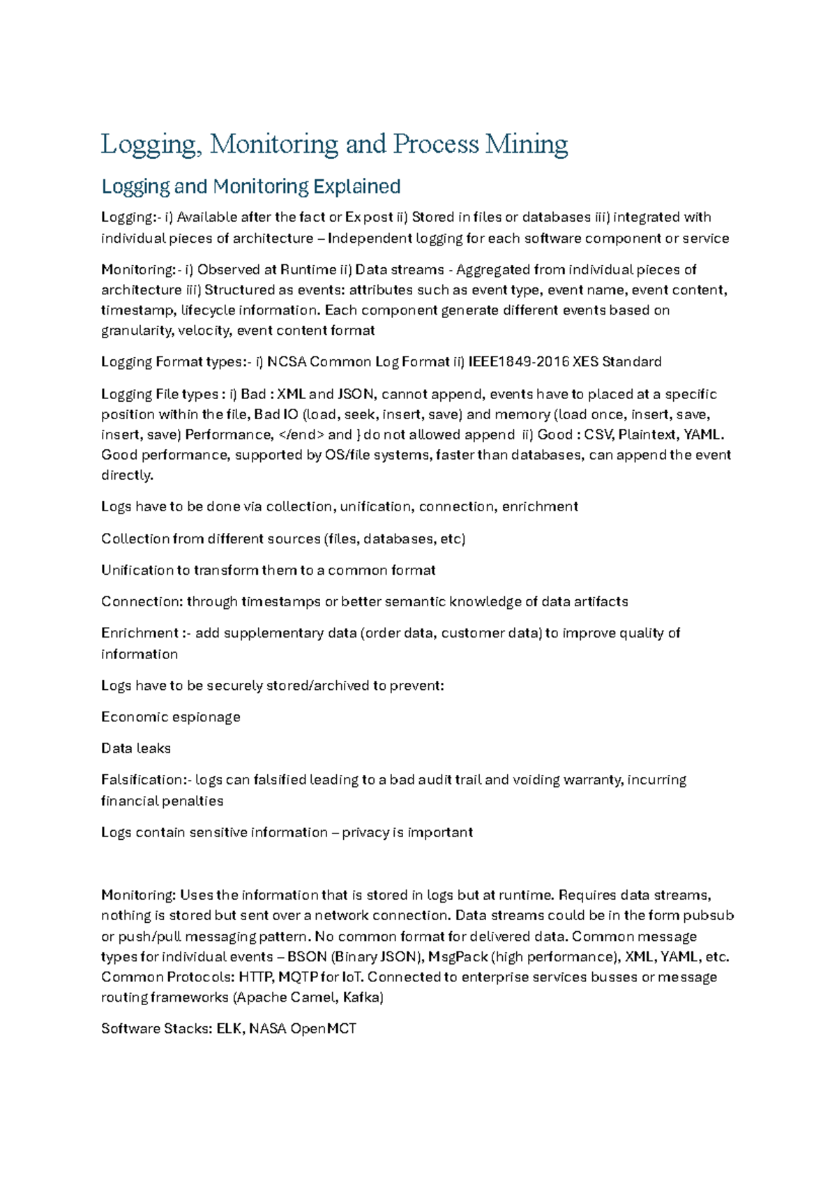 BPMN Notes: Understanding Logging, Monitoring, and Process Models - Studocu