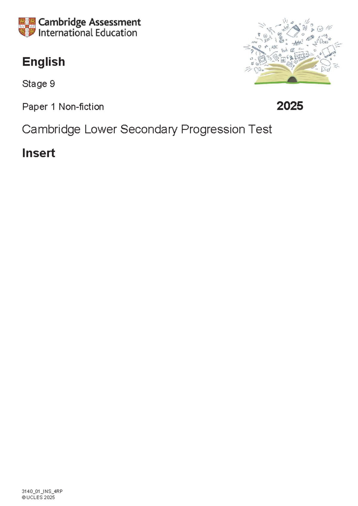 English Stage 9 Paper 1 Cambridge Lower Secondary Progression Test Insert: - Document Preview