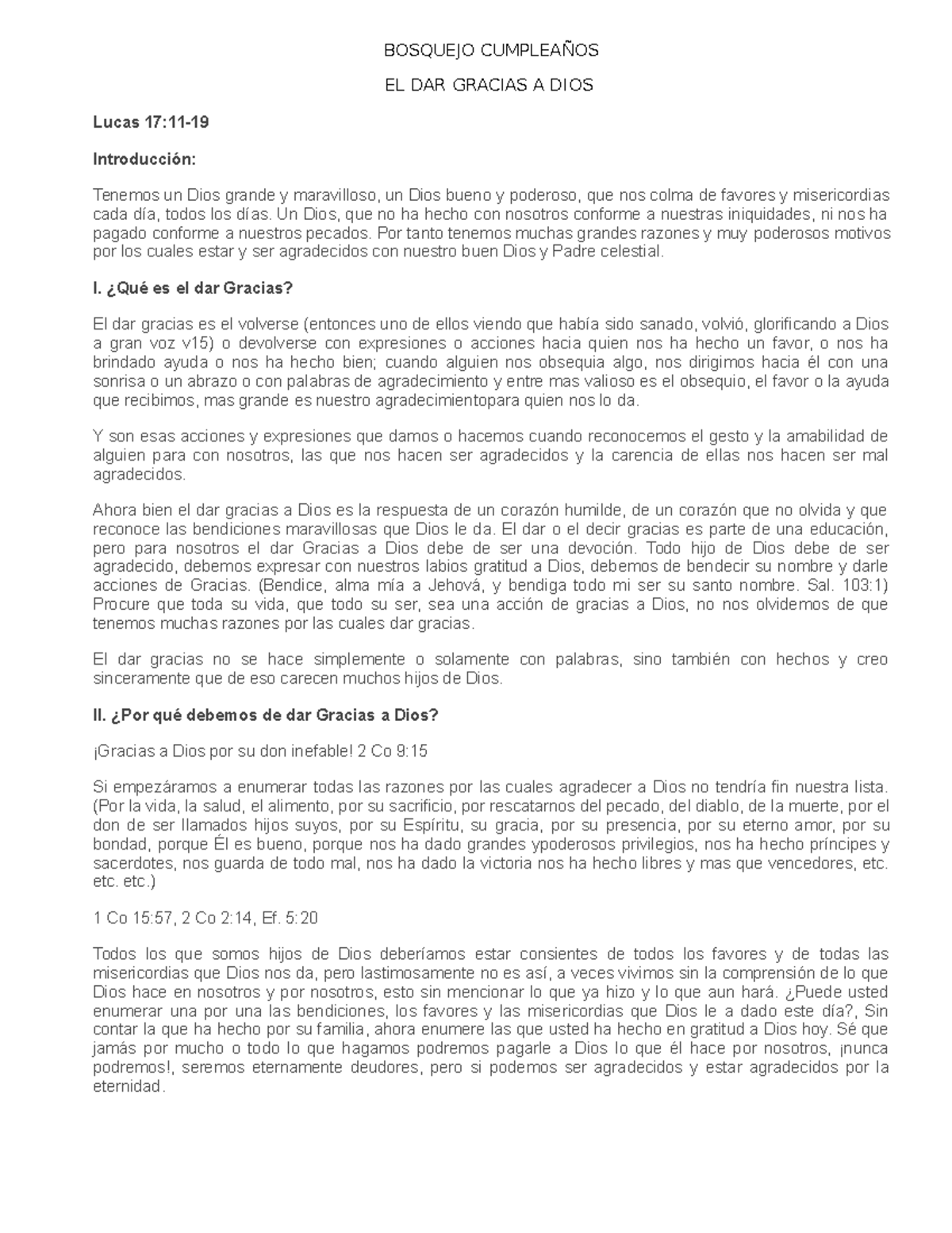 282815270 - Bosquejo de Acción de Gracias por Cumpleaños - Studocu