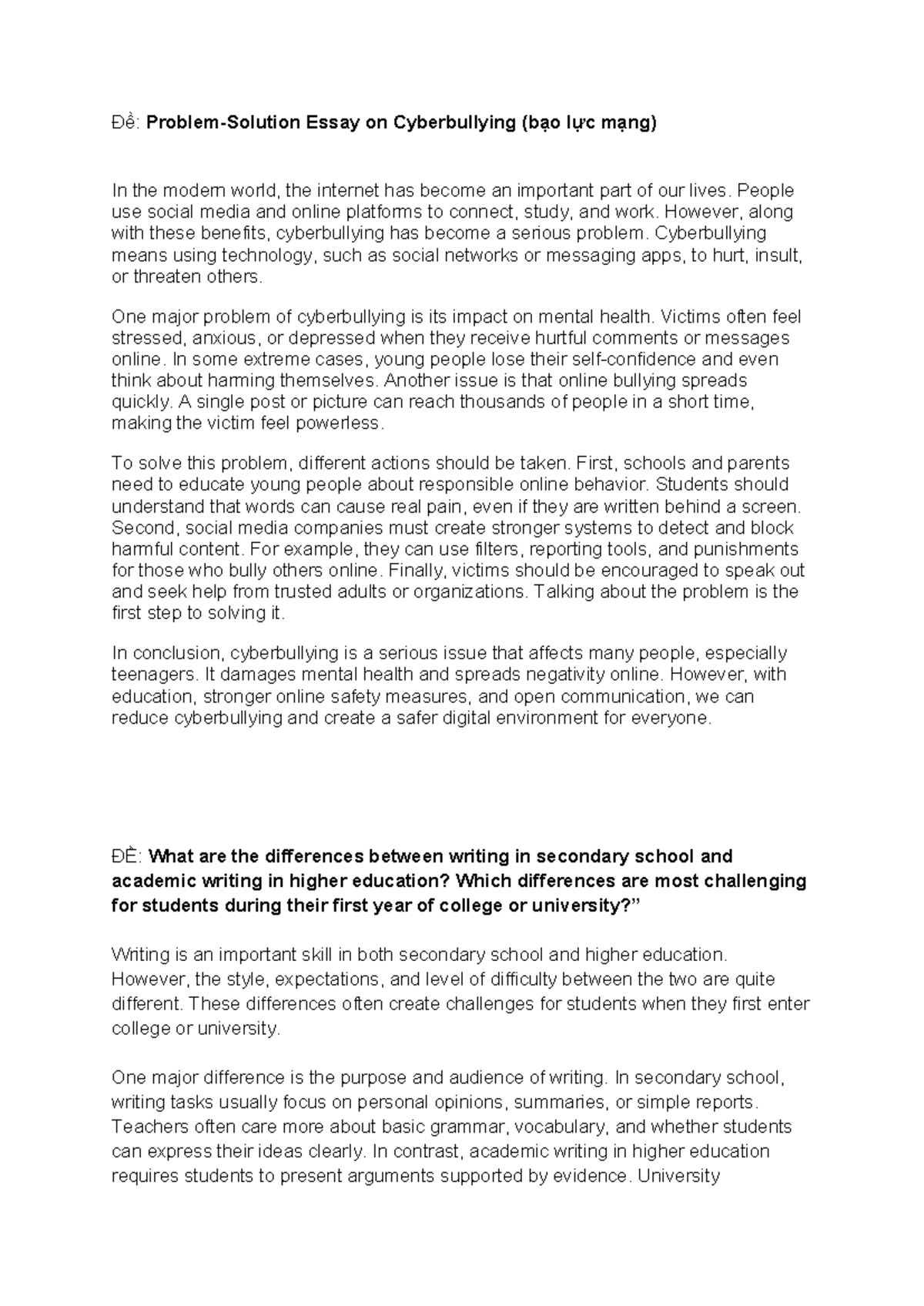 ÔN ĐỀ CŨ EWN492C - GHMG: Essay on Cyberbullying and Academic Writing ...