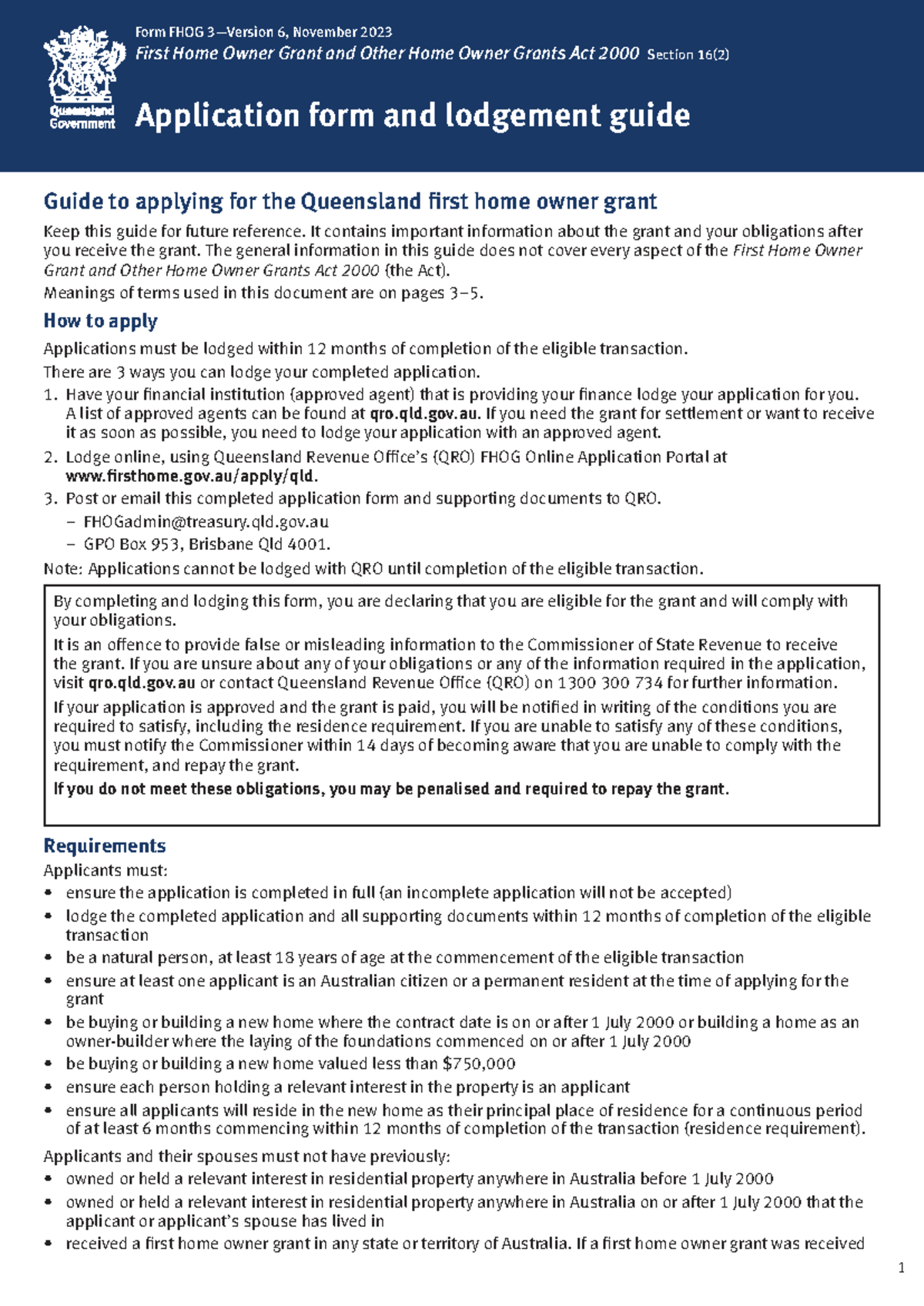 FHOG 6 - November 2023 First Home Owner Grant Application Guide - Studocu