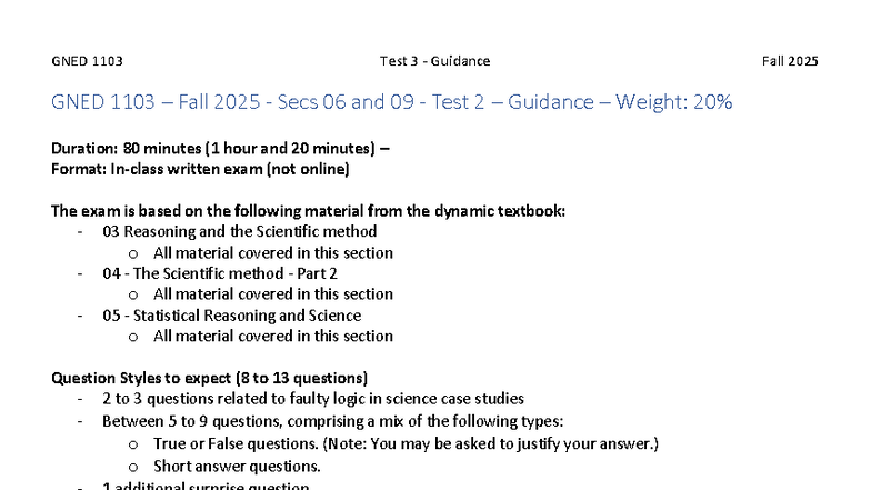 GNED 1103 Test 3 Guidance: Comprehensive Study Material for Fall 2025 ...
