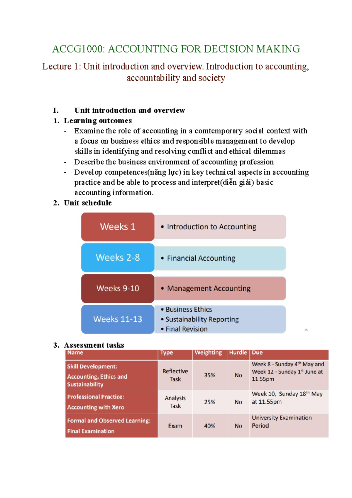 ACCG1000 - Lecture Notes on Accounting for Decision Making - Studocu