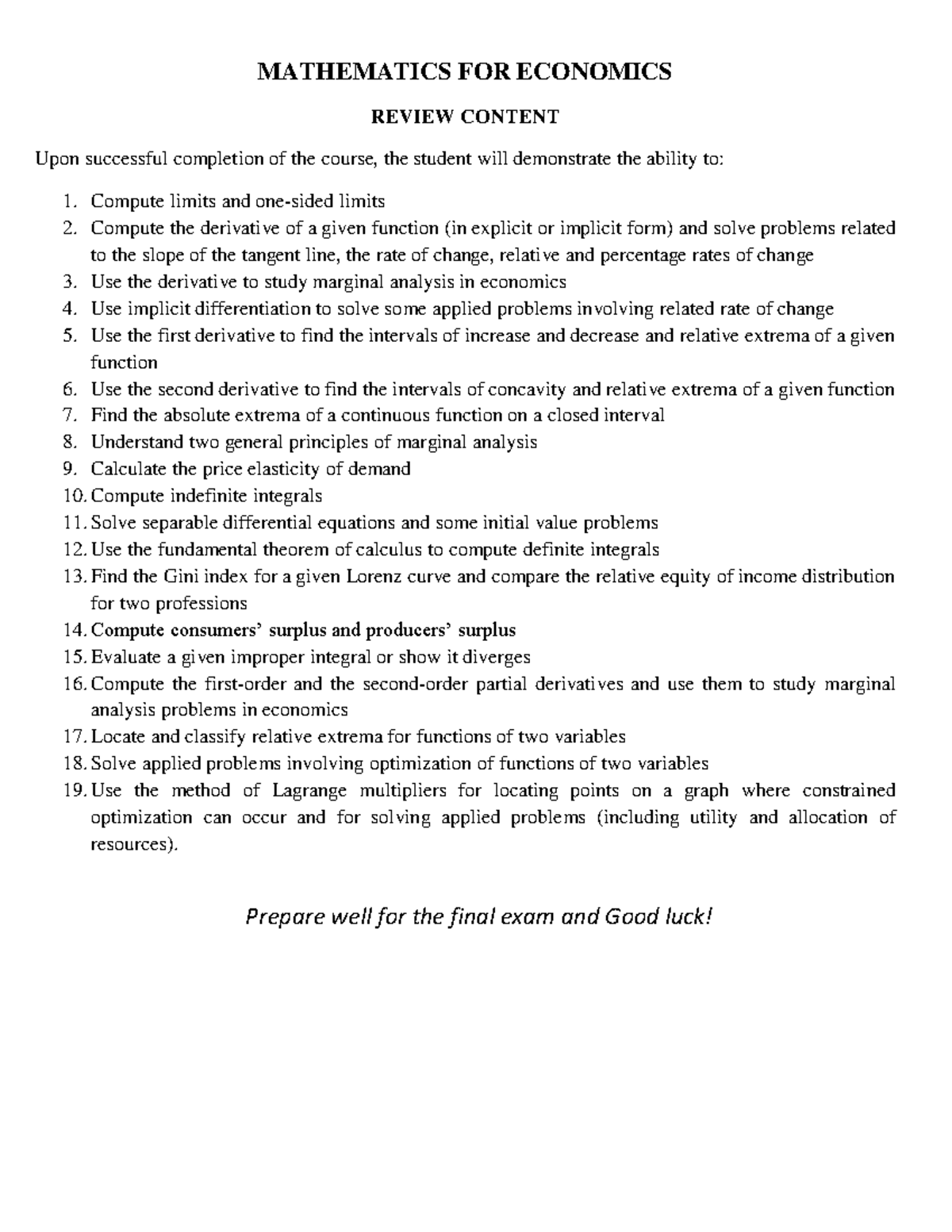 Review - MATH 65: Key Concepts & Final Exam Preparation - Studocu