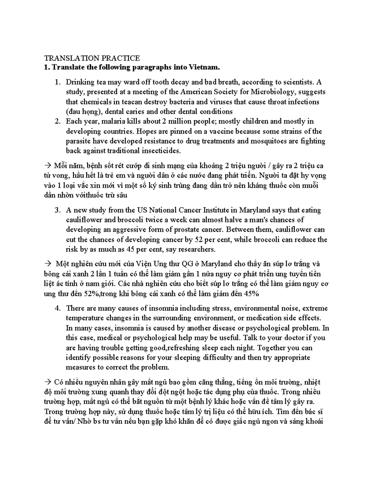 TRANSLATION PRACTICE 1: Health Studies and Insights - Studocu