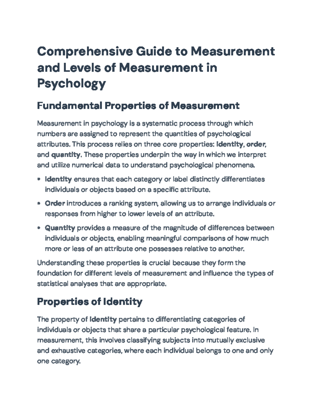 Comprehensive Overview of Measurement Levels & Properties in Psychology ...