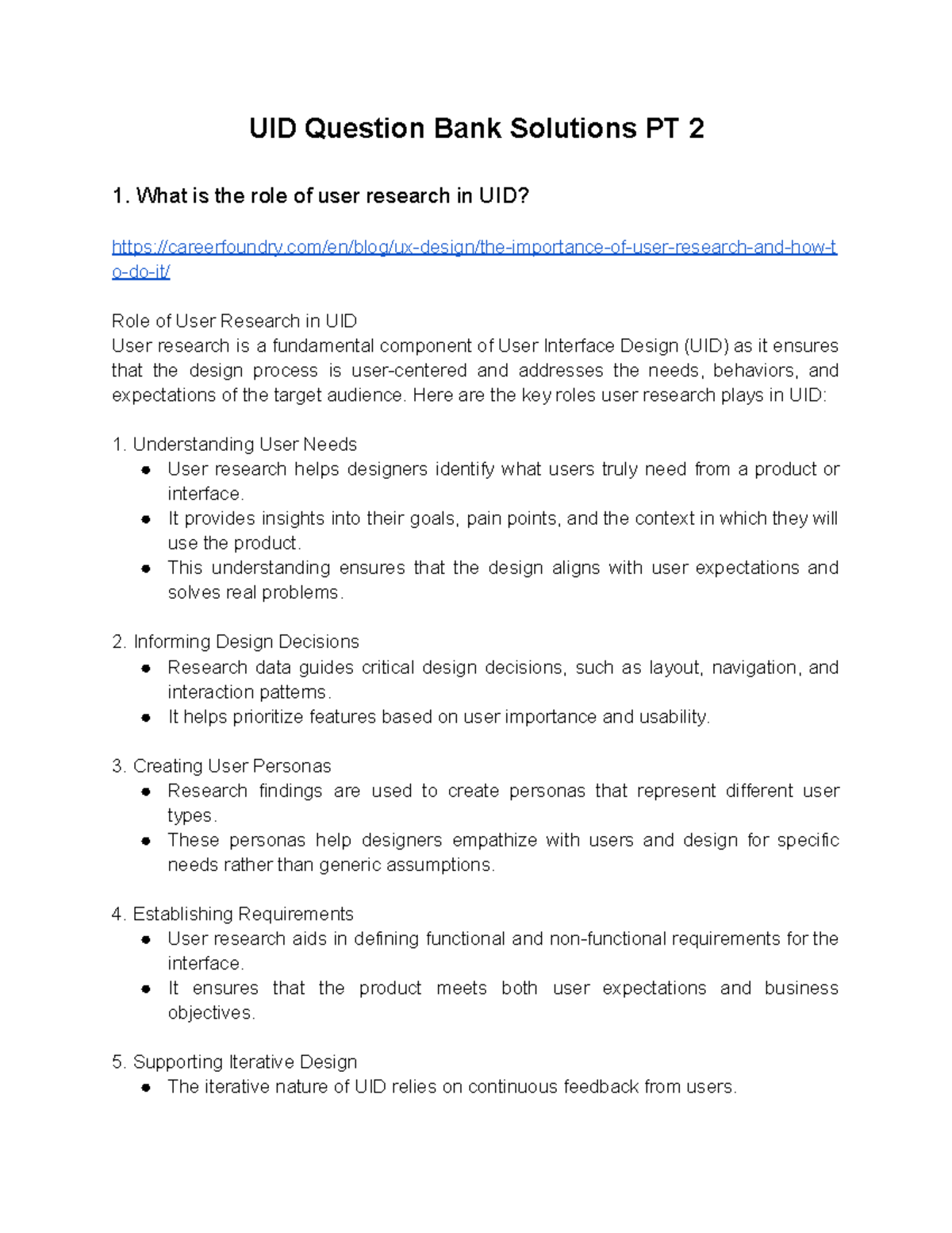 UID Question Bank Solutions: User Research & Design Frameworks - Studocu
