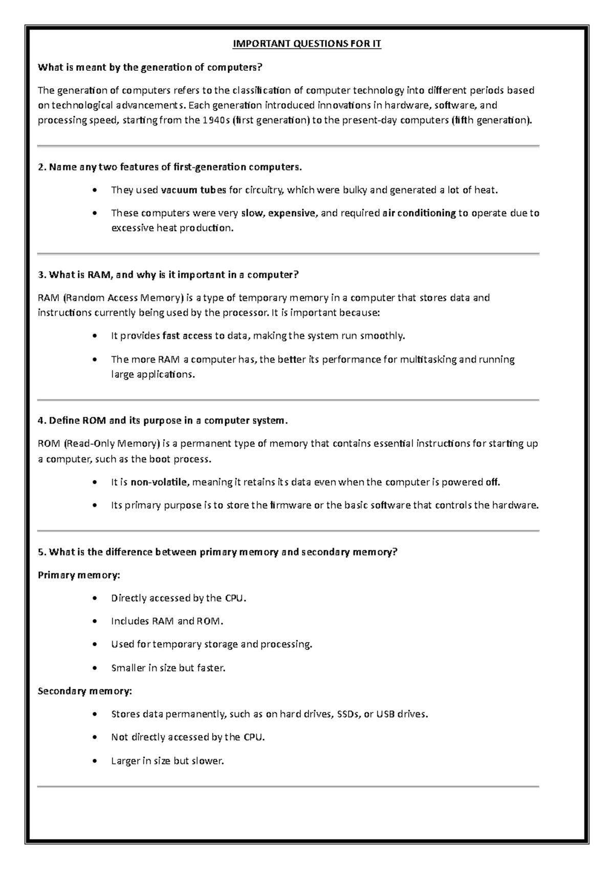 IT Questions Answer - IMPORTANT QUESTIONS FOR IT What is meant by the ...