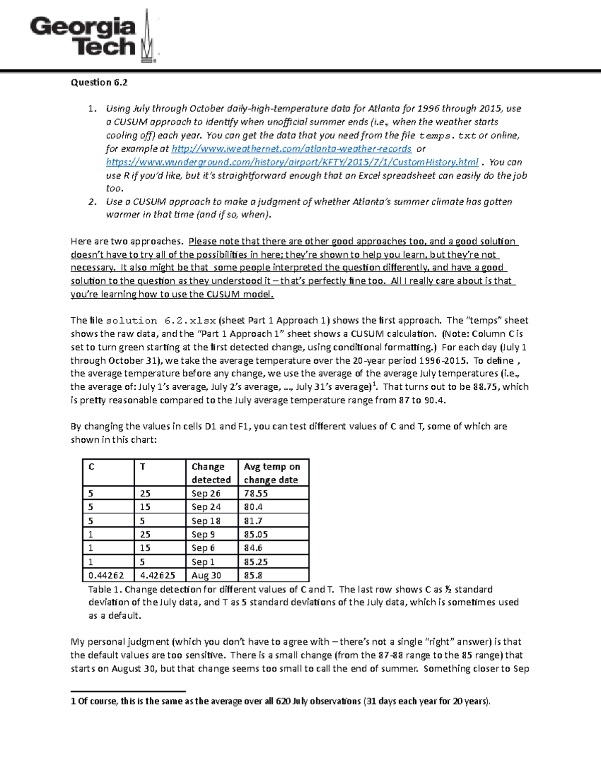 Final Exam Analysis of CUSUM Method in Atlanta Weather - HW3 - Studocu