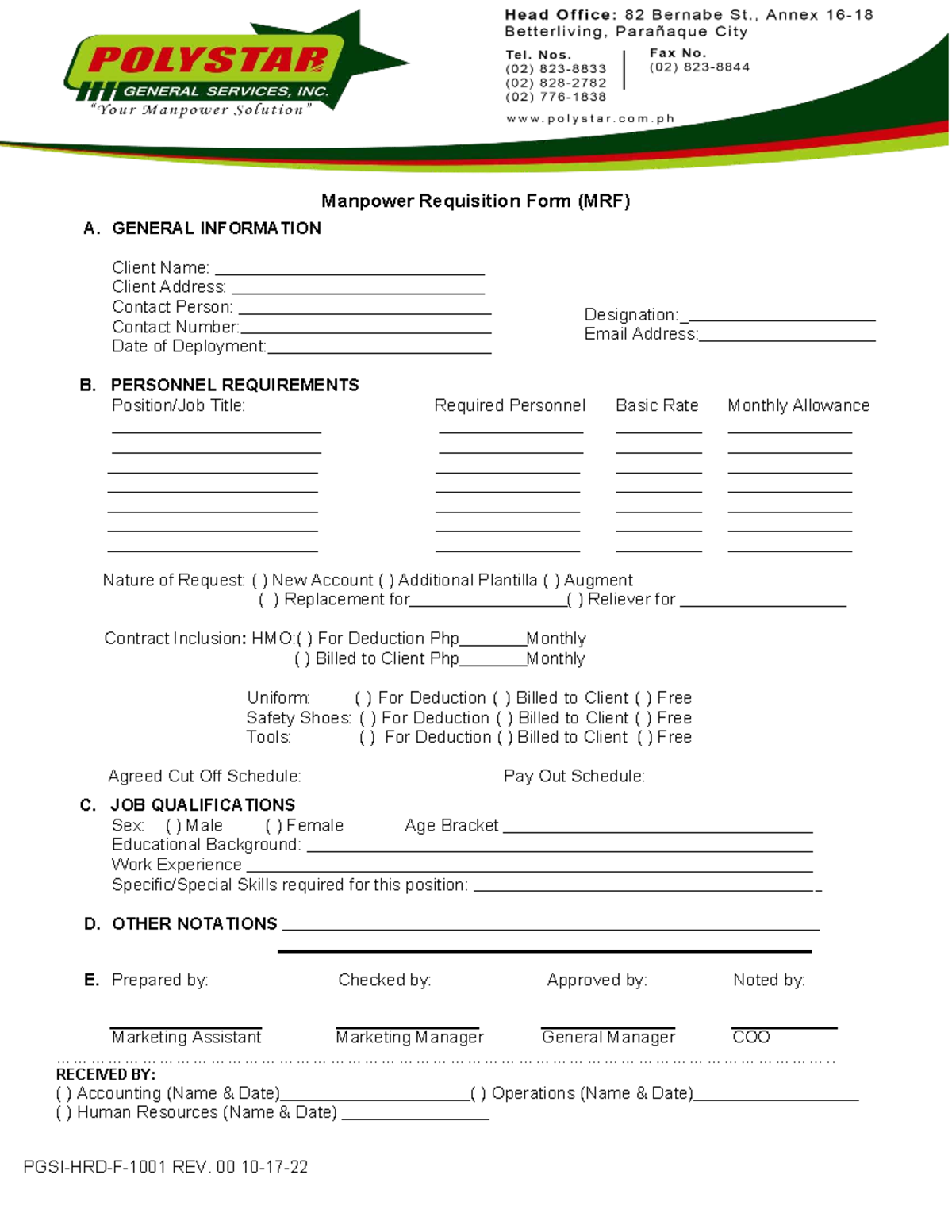 1001 Manpower Requisition Form (MRF) - General Info & Requirements ...
