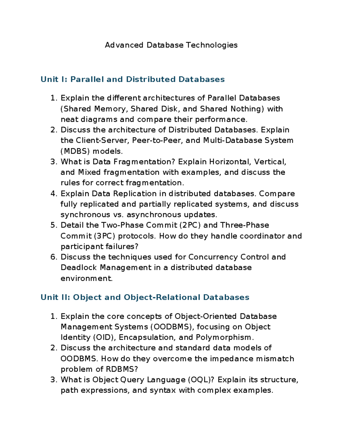 Advanced Database Technologies (CS101): Unit I - Parallel & Distributed ...