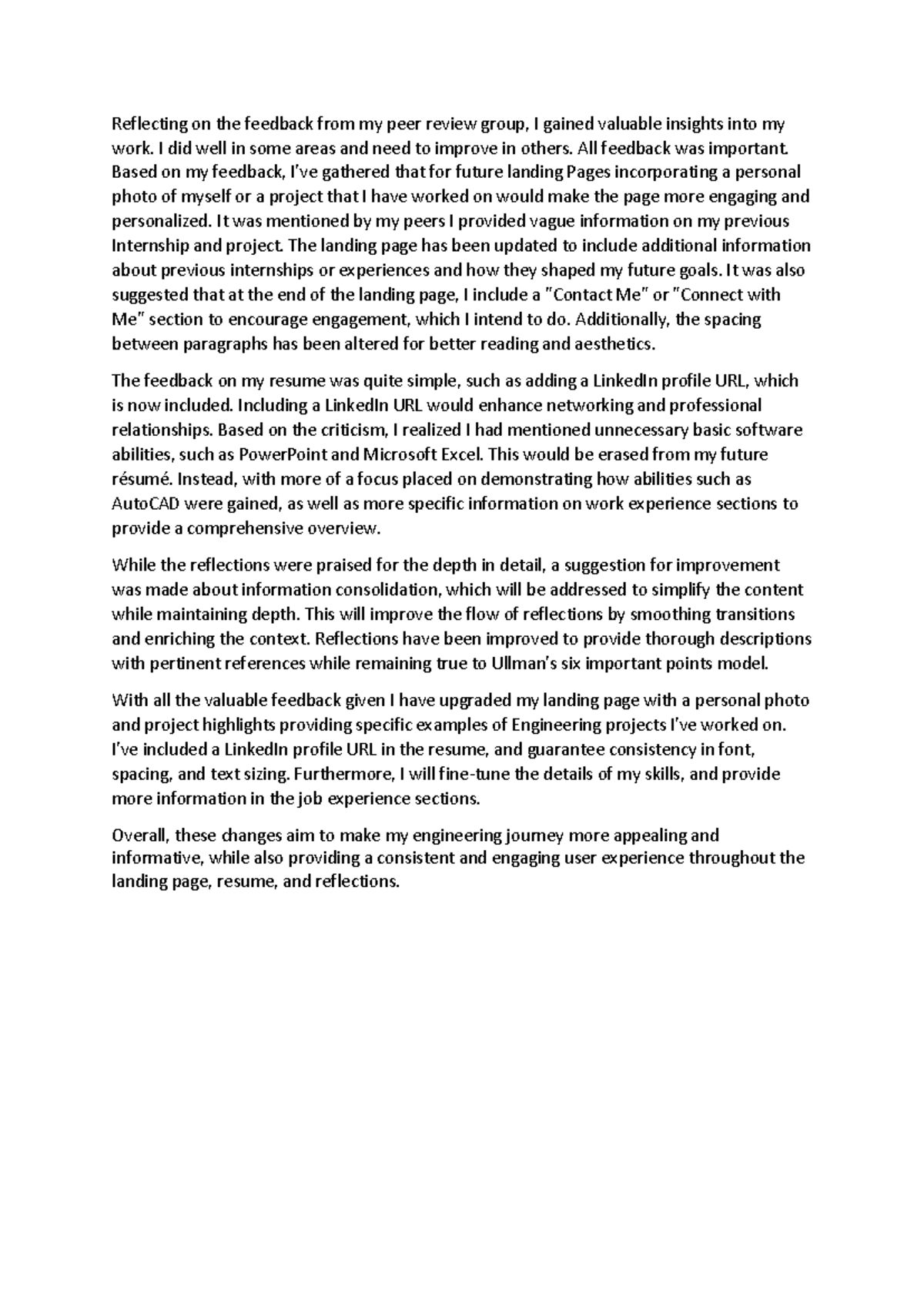 Peer Review Feedback Summary on My Engineering Projects - Studocu